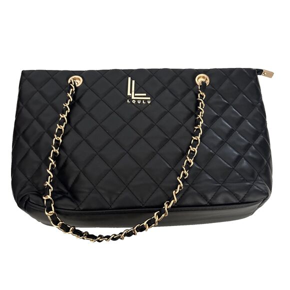 Loulu Black Quilted Crossbody Bag Gold Chain Strap Tassel Detail - Picture 1 of 5